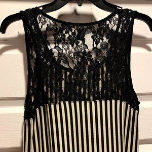 Black and White Striped High Low Dress with Lace